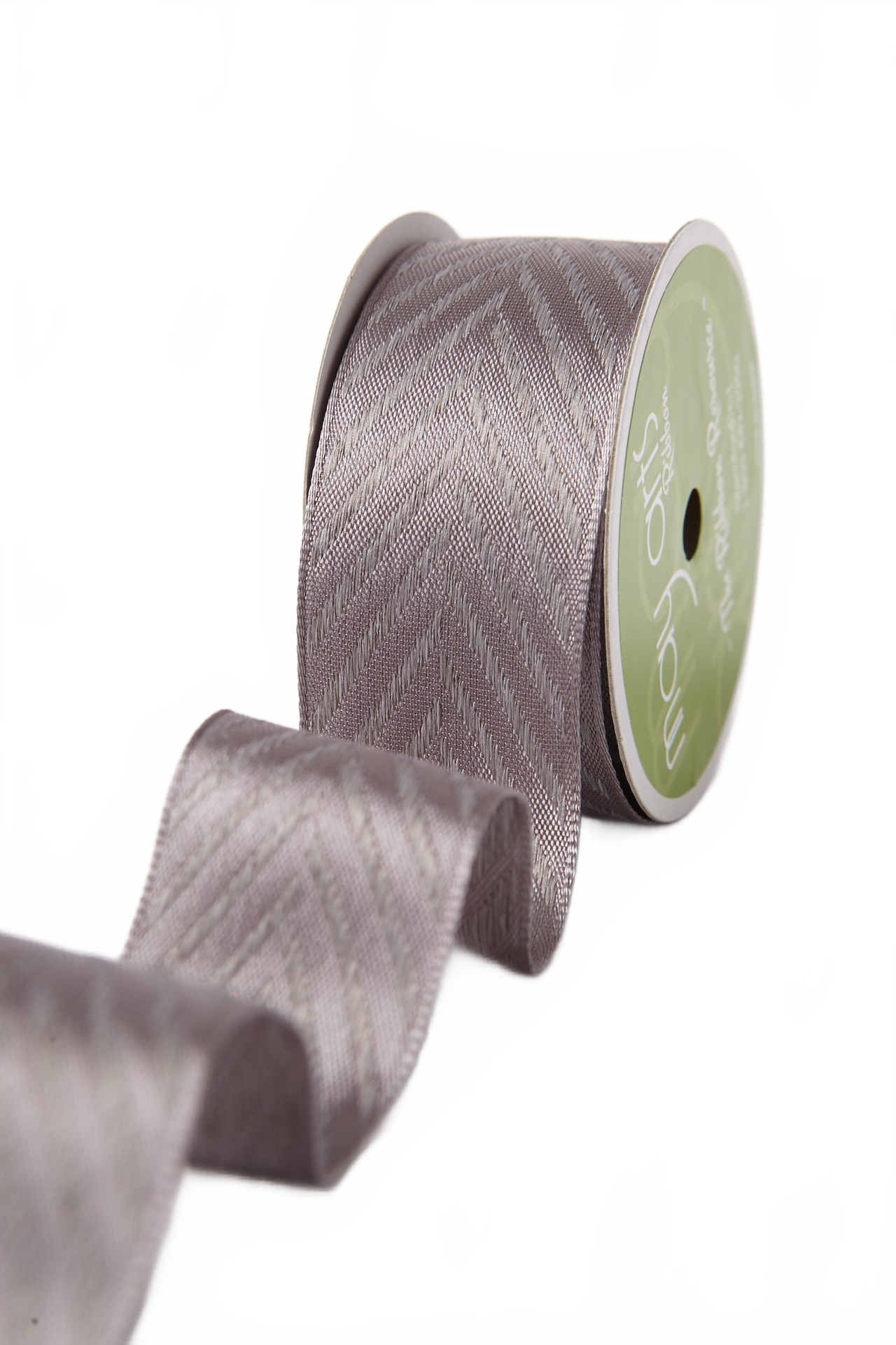 1.5 Inch Solid Chevron Pewter Ribbon With Wired Woven Edge