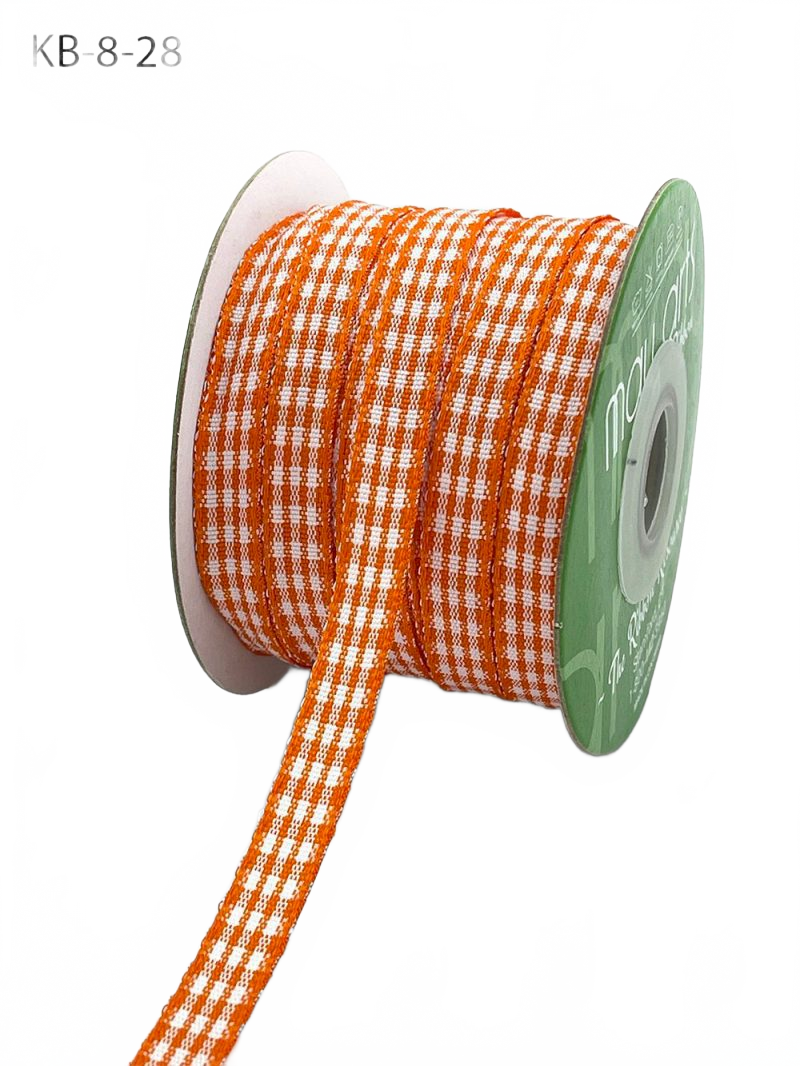 3/8 Inch Checkered Orange Ribbon With Woven Edge