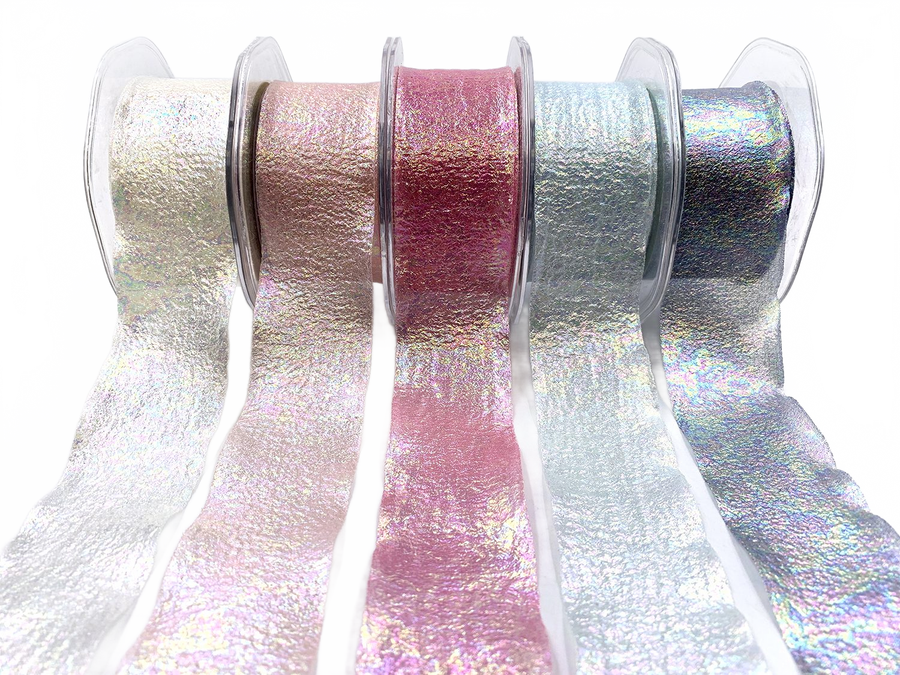 1.5 Inch Iridescent Holographic Crepe Ribbon