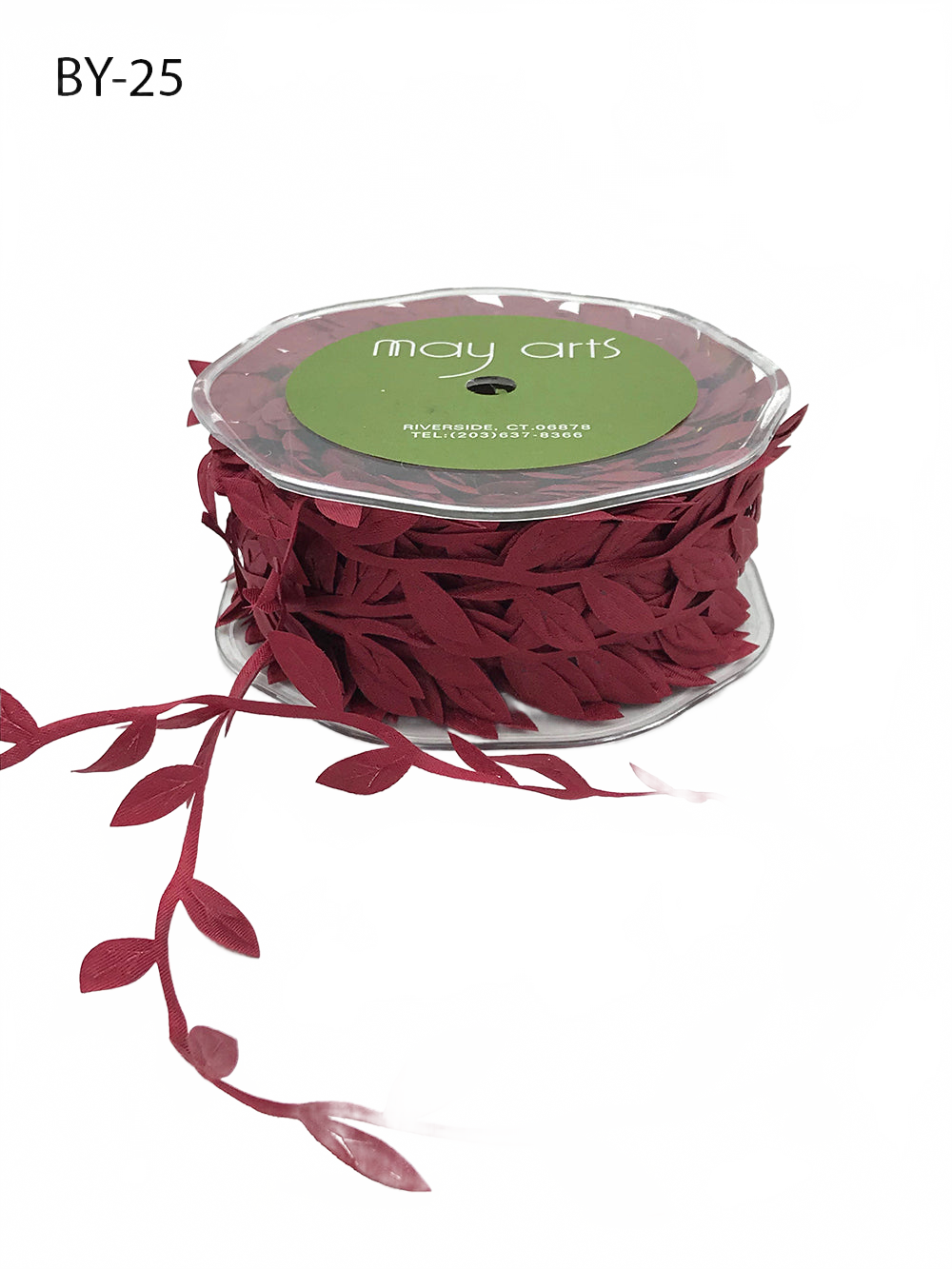 3/4 Inch Classic Leaves Burgundy Ribbon With Sealed Cut Edge