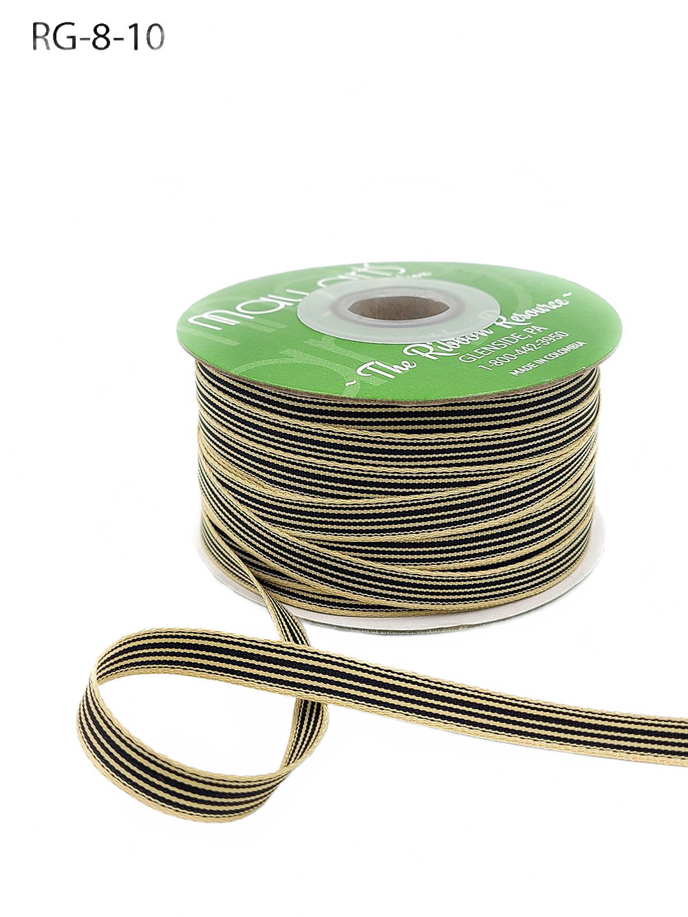 3/8 Inch Woven Black/Oatmeal Stripes Grosgrain Stripe Ribbon With Woven Edge