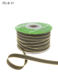 3/8 Inch Woven Black/Oatmeal Stripes Grosgrain Stripe Ribbon With Woven Edge