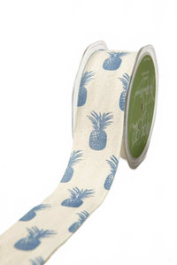 1.5 Inch Blue Pineapples Cotton Pineapple Print Ribbon With Woven Edge