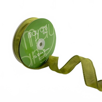 1″ Olive Green Dupioni Ribbon With Wired Edge