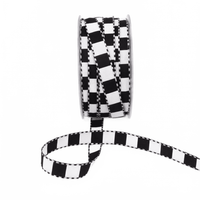 1/2 Inch Multi-Color Checkered Black/White Ribbon With Woven Stitched Edge