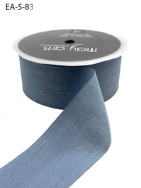 1.5 Inch Wrinkled Faux Slate Blue Silk Ribbon With Cut Edge
