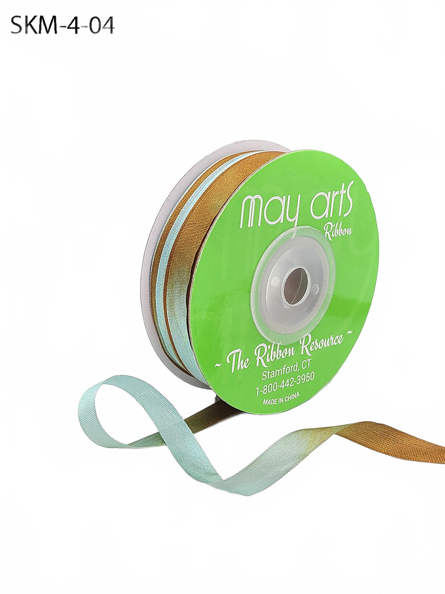1/4 Inch 100% Hand-Dyed Variegated (Multi-Color) Turquoise/Brown Silk Ribbon With Woven Edge