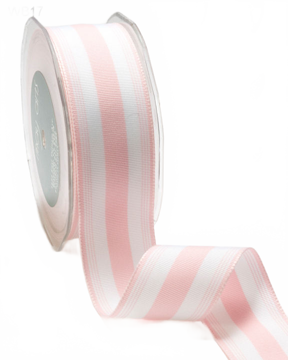 1.5 Inch Ticking Striped Pink/White Ribbon With Woven Edge