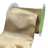 3¾ Inch Woven Champagne Metallic Shimmer Wired Edge Ribbon