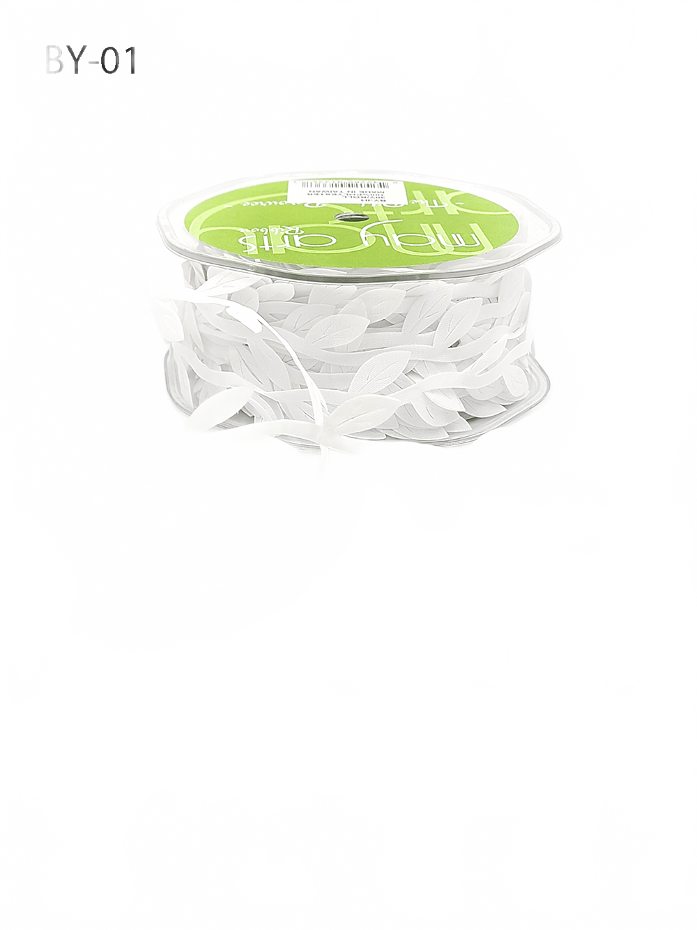 3/4 Inch Classic Leaves White Ribbon With Sealed Cut Edge