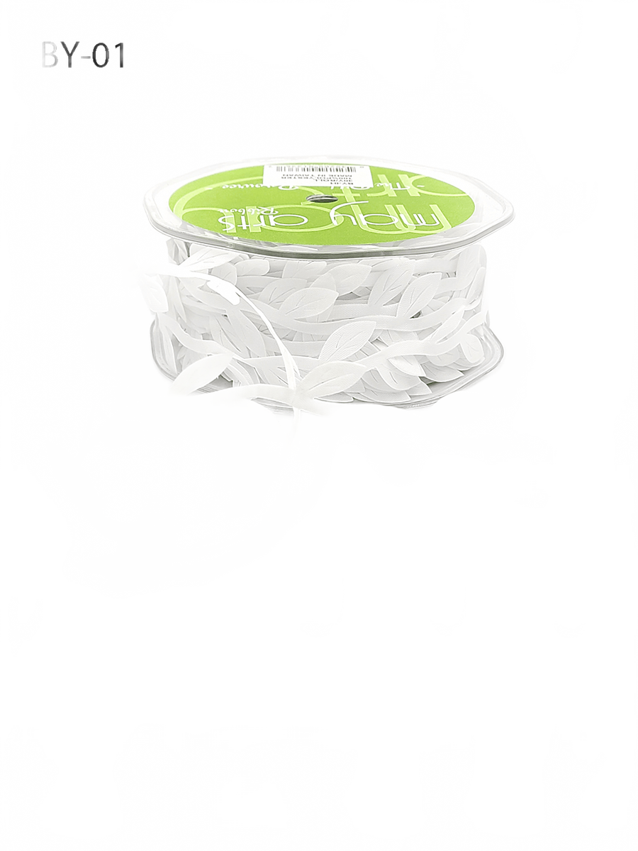 3/4 Inch Classic Leaves White Ribbon With Sealed Cut Edge