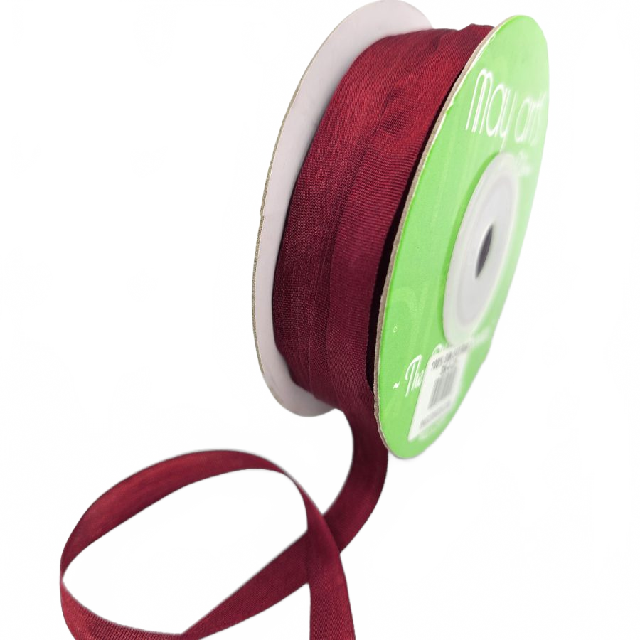 100% Hand-Dyed 1/4 Inch Burgundy Silk Ribbon With Woven Edge