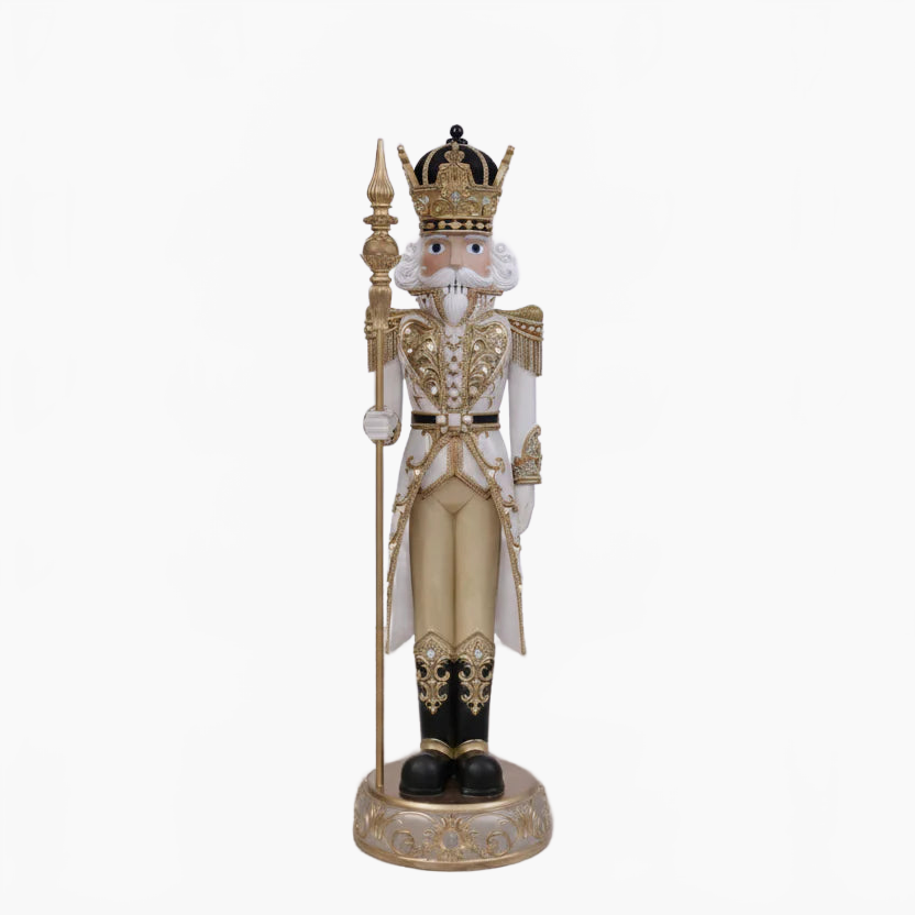 8 FT White & Gold King Nutcracker with Music and Warm White LED Lights