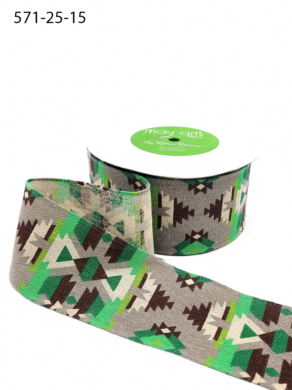 2.5 Inch Southwestern Graphic Pattern Print Green Ribbon With Wired Edge