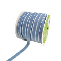 3/8 Inch Classic Slate Blue Velvet Ribbon With Woven Edge