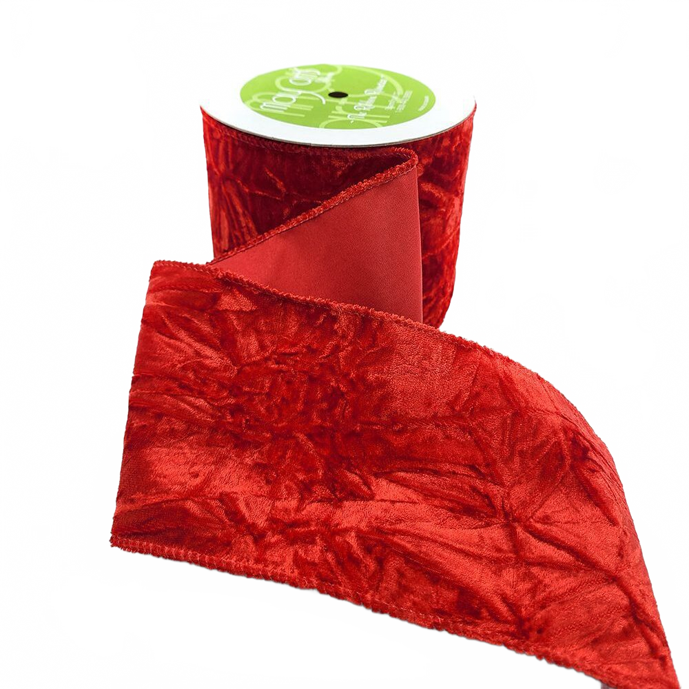4 Inch Crushed Red Velvet Ribbon With Wired Edge