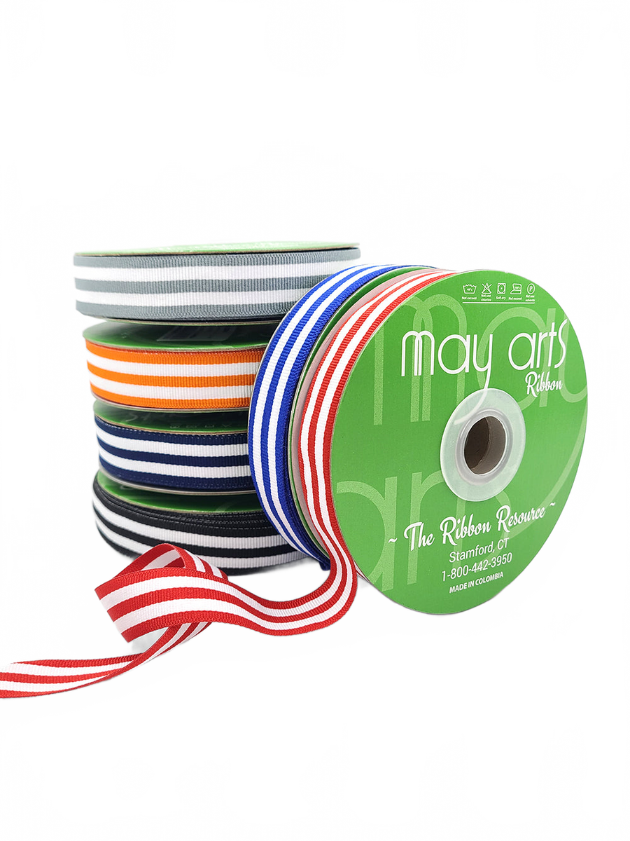 7/8 Inch Grosgrain Horizontal Stripes Ribbon With Woven Edge