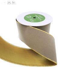 2.5 Inch Gray Velvet Gold Back Ribbon With Wired Edge