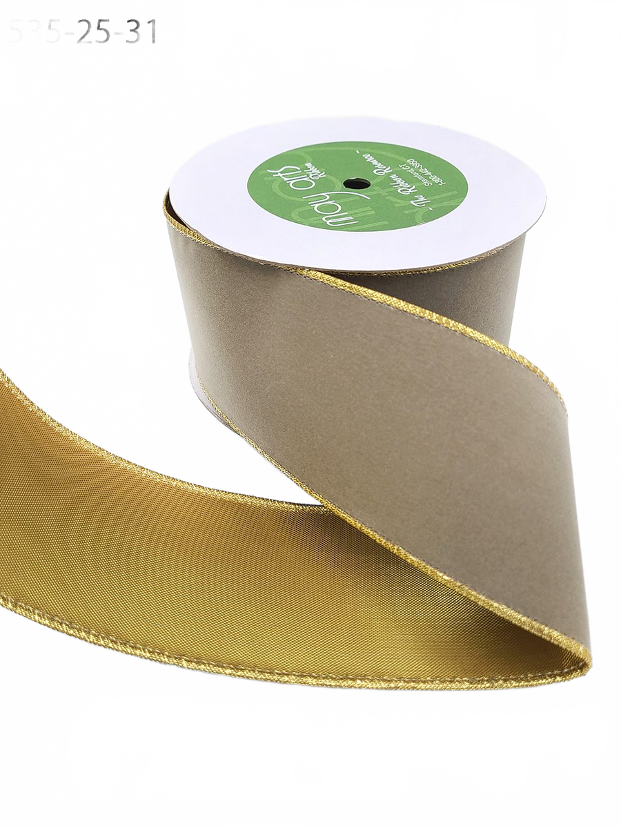 2.5 Inch Gray Velvet Gold Back Ribbon With Wired Edge