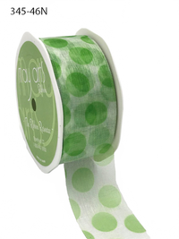 1 1/2 Inch Parrot Green Sheer Jumbo Dot Ribbon