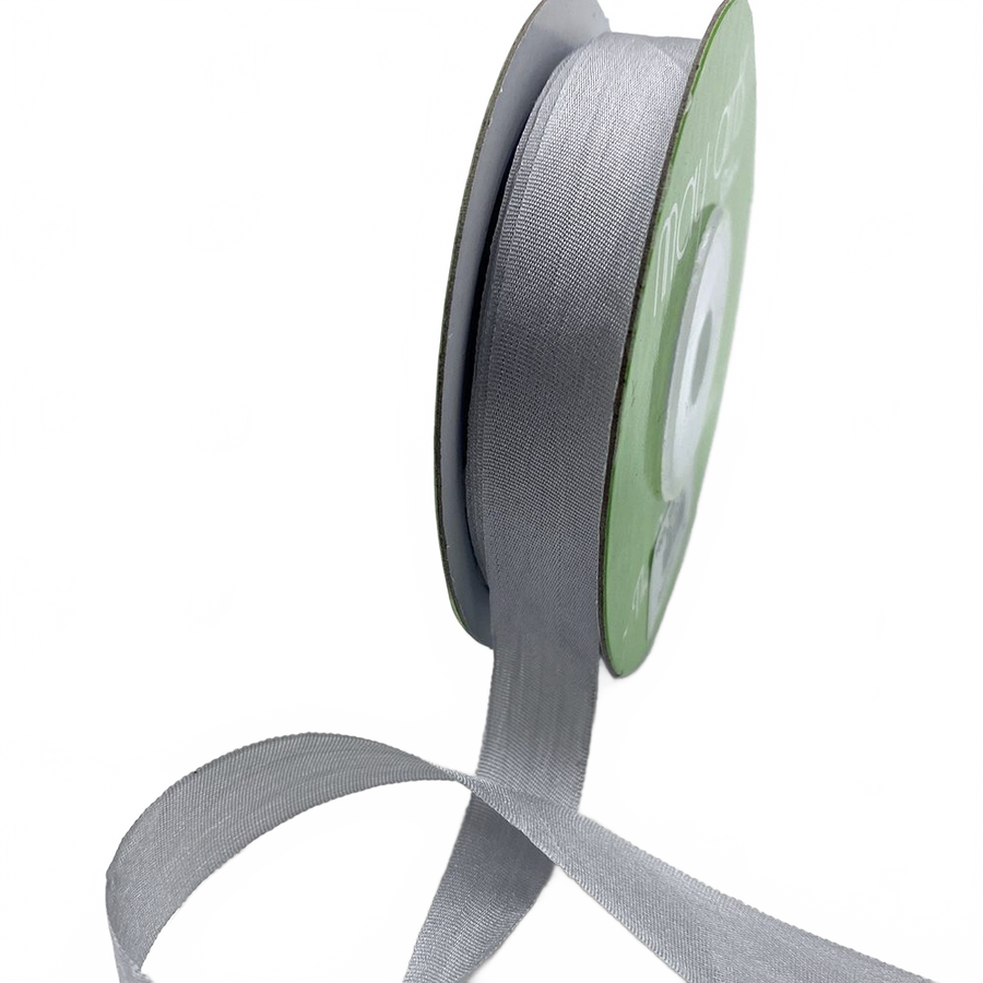 1/2 Inch 100% Hand-Dyed Grey Silk Ribbon With Woven Edge