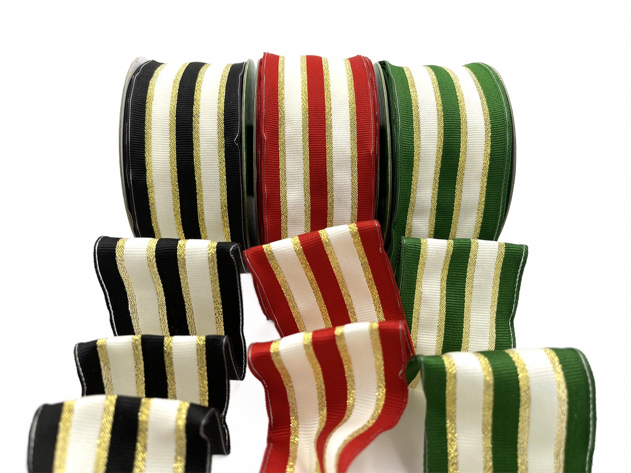 ~2 Inch (50Mm) Woven Metallic Gold Stripe Wired Ribbon