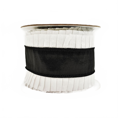 Ribbon Ruffle Border 4" Black And White