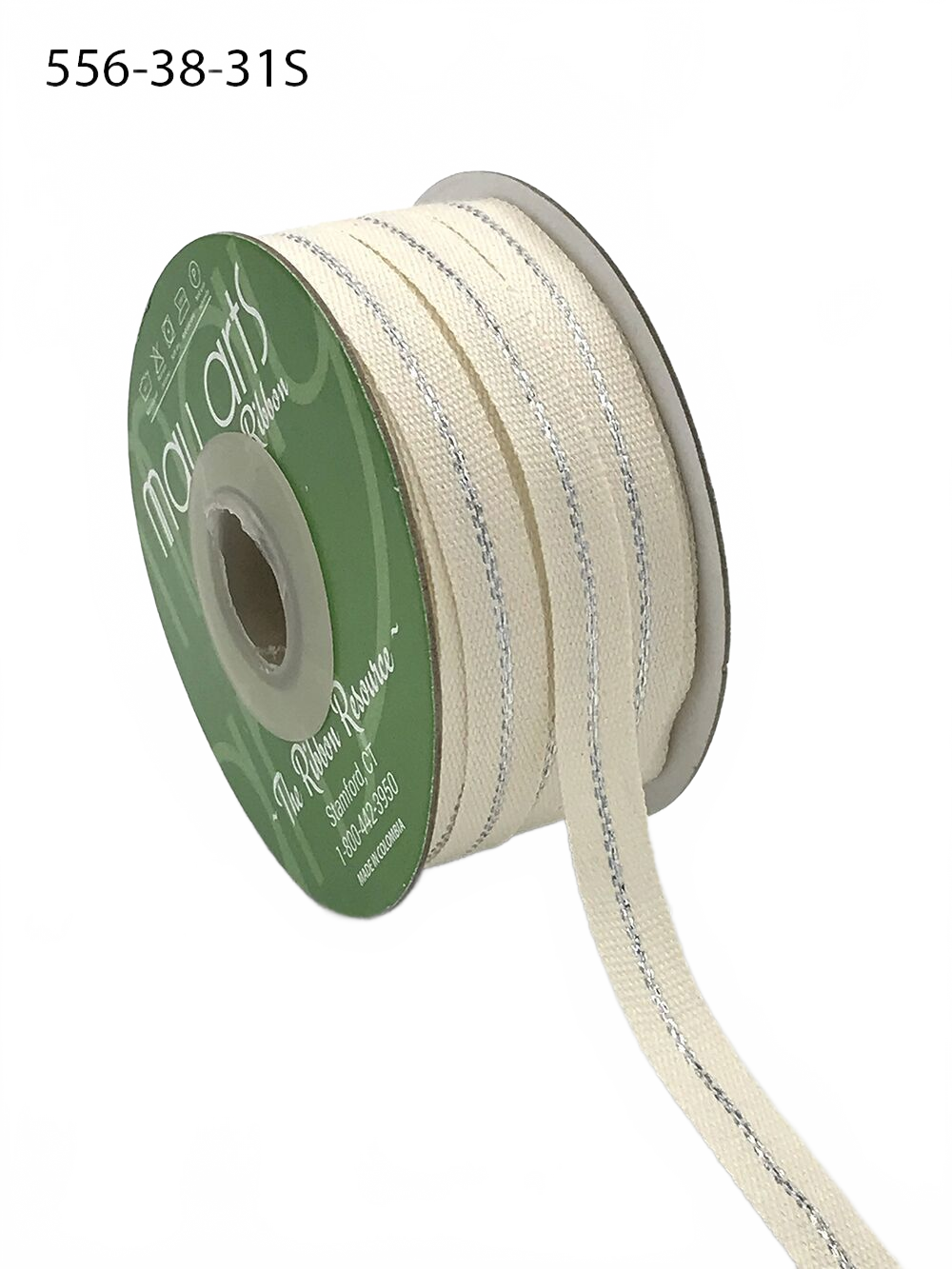 3/8 Inch Canvas With Woven Natural/Silver Metallic Center Line Ribbon With Woven Edge