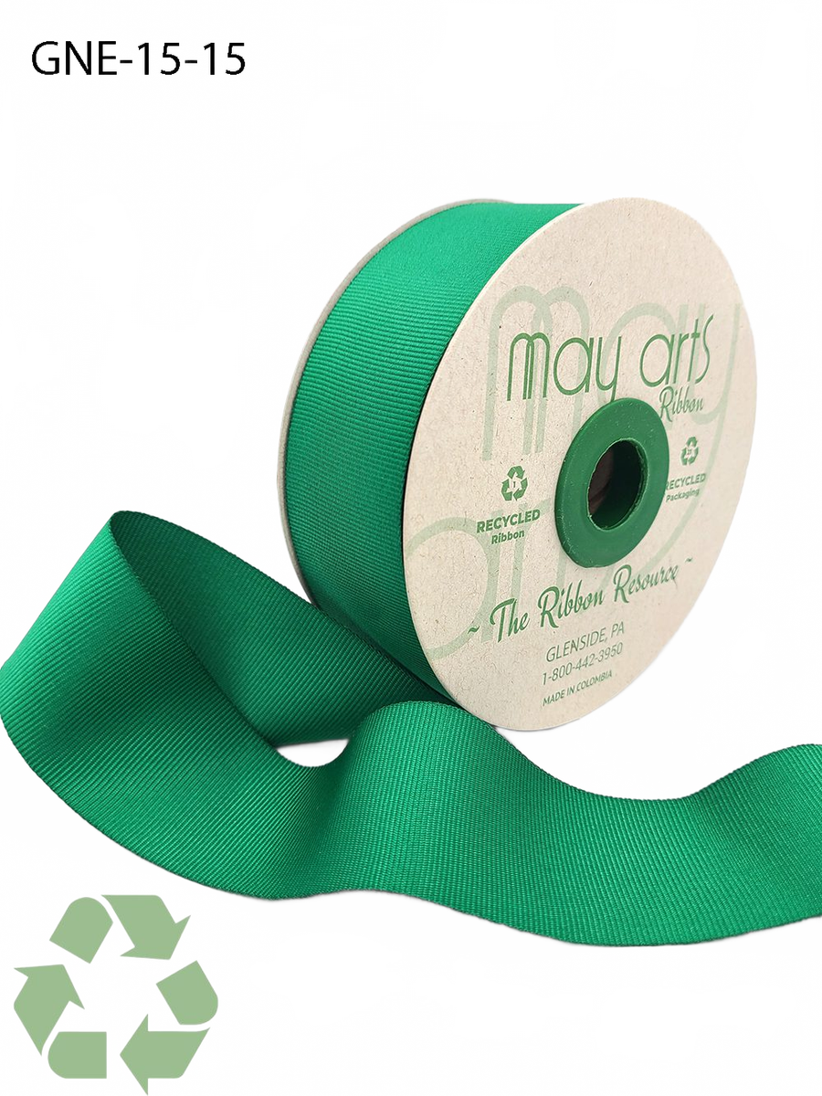 1.5 Inch Eco-Friendly Recycled Green Grosgrain Ribbon With Woven Edge