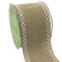 2.5 Inch White Diamond Stitch Natural Canvas Ribbon With Cut Edge
