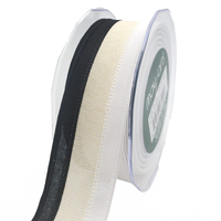1.5 Inch Wired Tri-Color Faux White/Ivory/Black Linen Ribbon