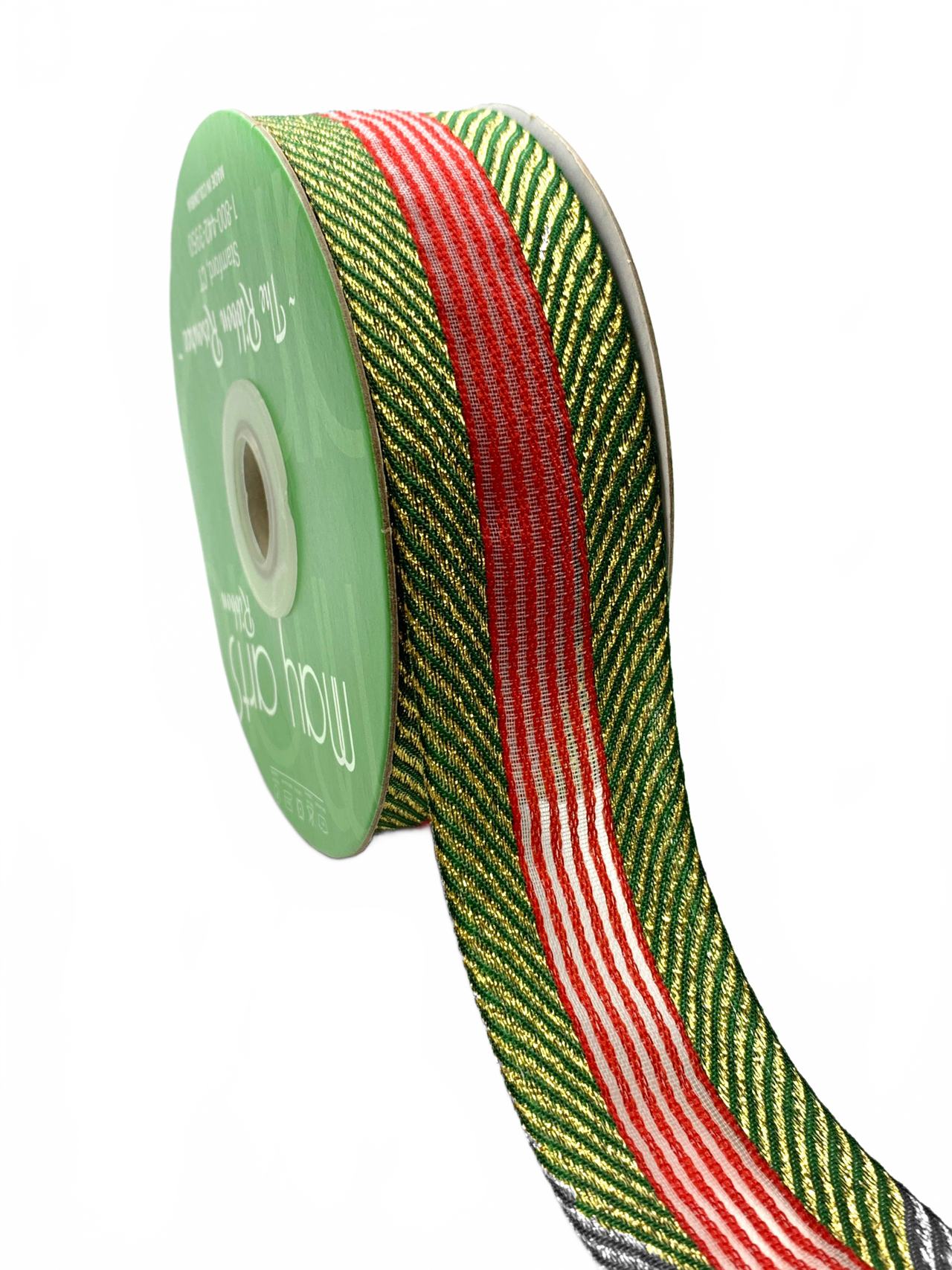 ~1.5 Inch (37Mm) Herringbone With Center Stripes Farmhouse Christmas Ribbon