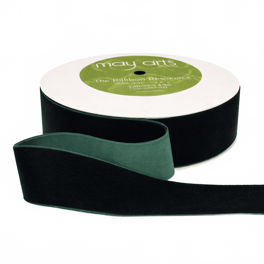 1.5 Inch Classic Green Velvet Ribbon With Woven Edge
