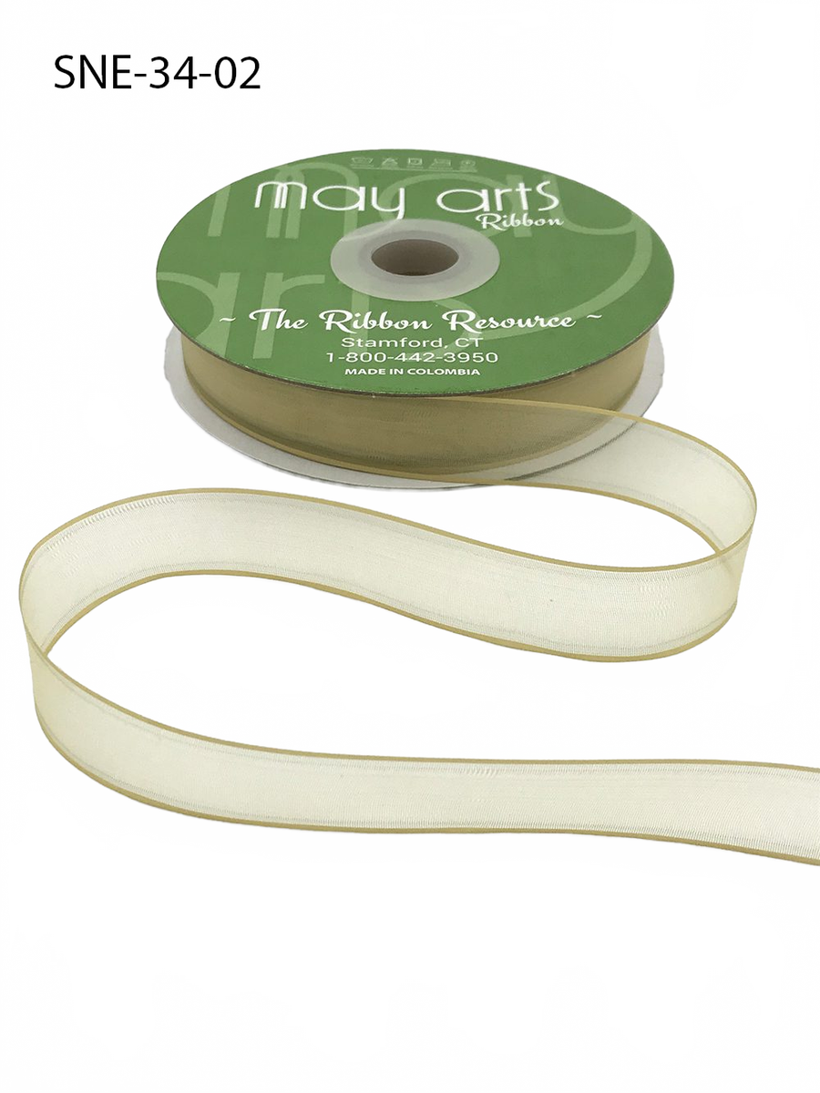 ~3/4 Inch Soft Champagne Sheer Ribbon With Thin Solid Edge