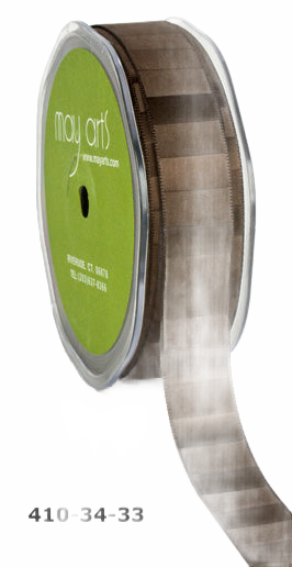 3/4 Inch Horizontal Stripe Brown Satin Ribbon