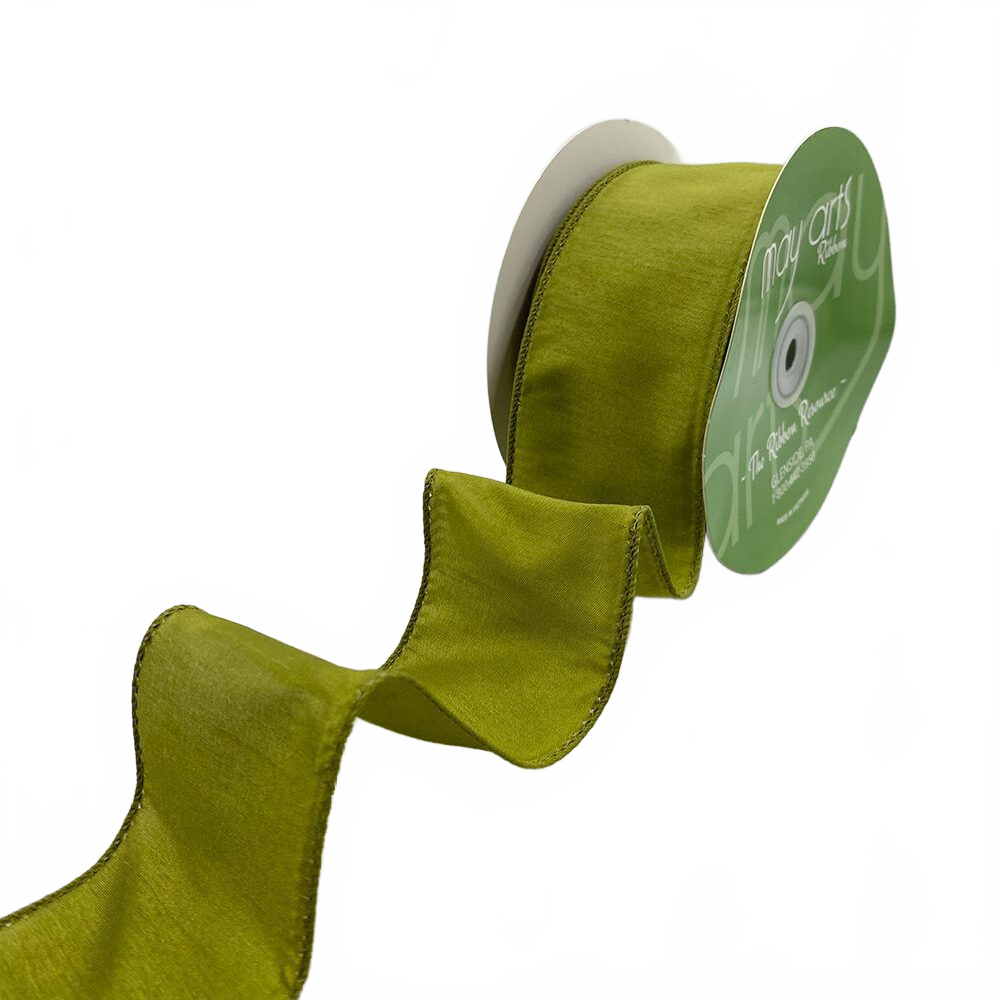 2.5″ Olive Green Dupioni Ribbon With Wired Edge