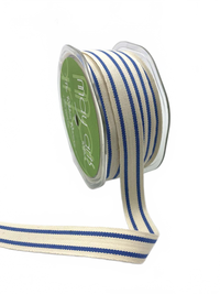 5/8 Inch Periwinkle Cotton Blend Double Stripe Ribbon With Woven Edge