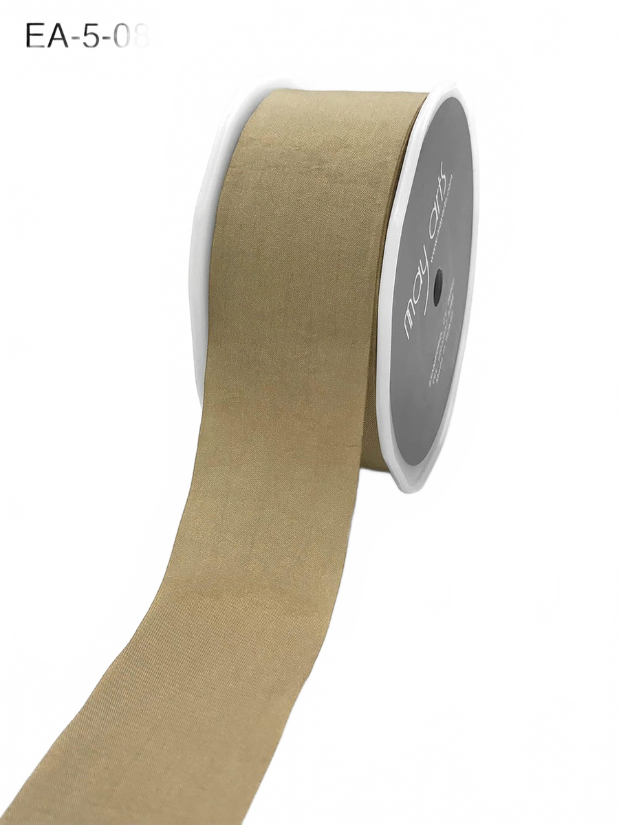 1.5 Inch Wrinkled Faux Taupe Silk Ribbon With Cut Edge