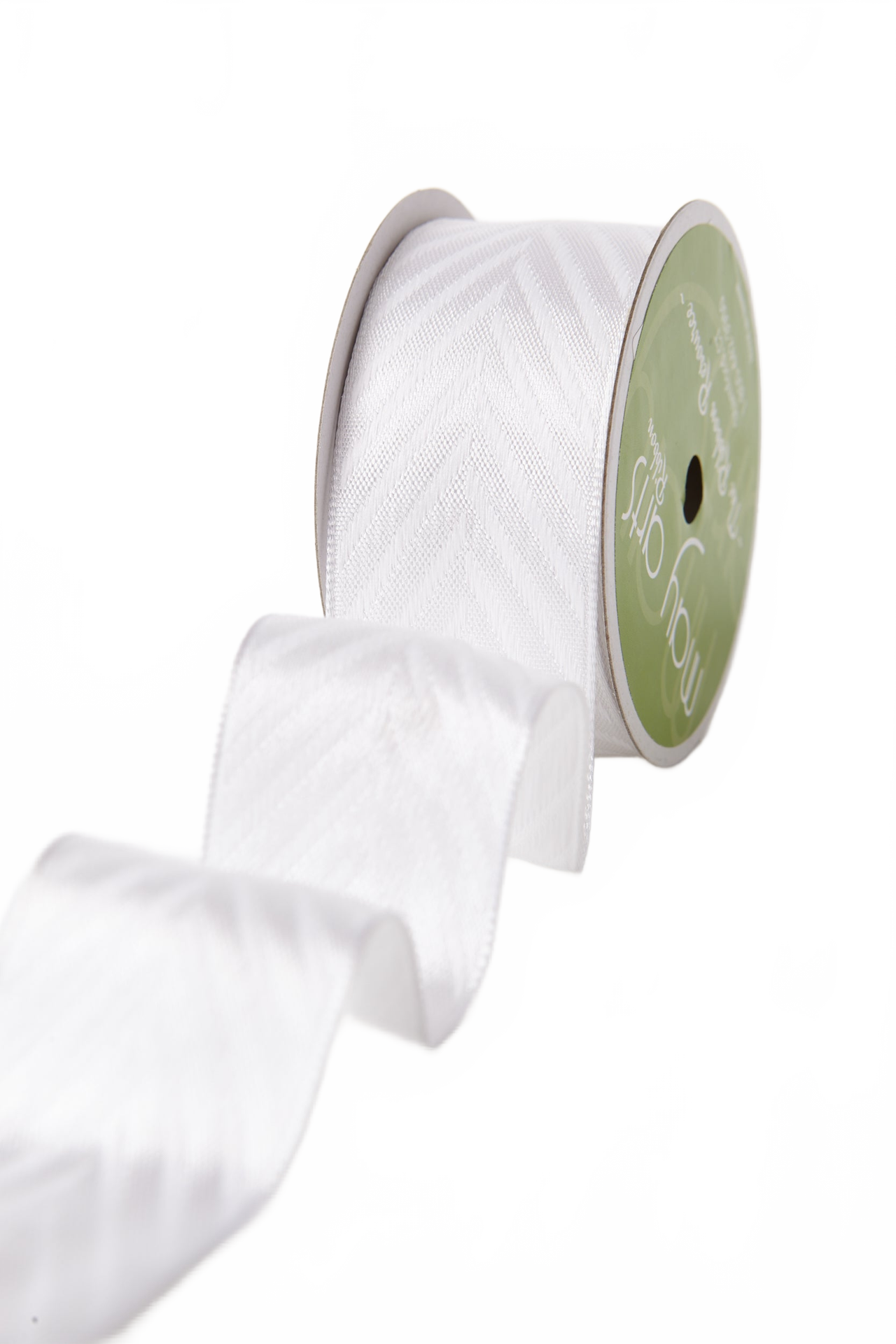 1.5 Inch Solid Chevron White Ribbon With Wired Woven Edge