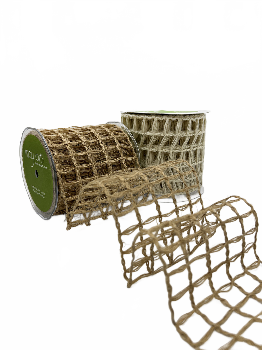 4 Inch Open Weave Natural Burlap Net Ribbon With Wired Edge