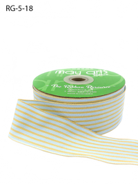 1.5 Inch Woven Light Blue/Oatmeal Grosgrain Stripe Ribbon With Woven Edge