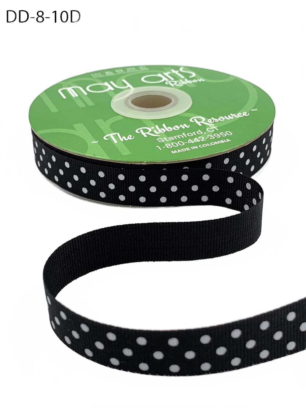 5/8 Inch Black/White Dots Grosgrain Printed Dots Ribbon With Woven Edge