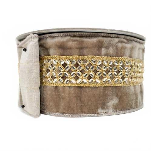 Ribbon Jeweled Lace 4" Platinum