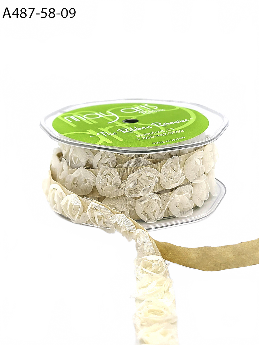 5/8 Inch Adhesive Rosette Ivory Ribbon With Cut Edge
