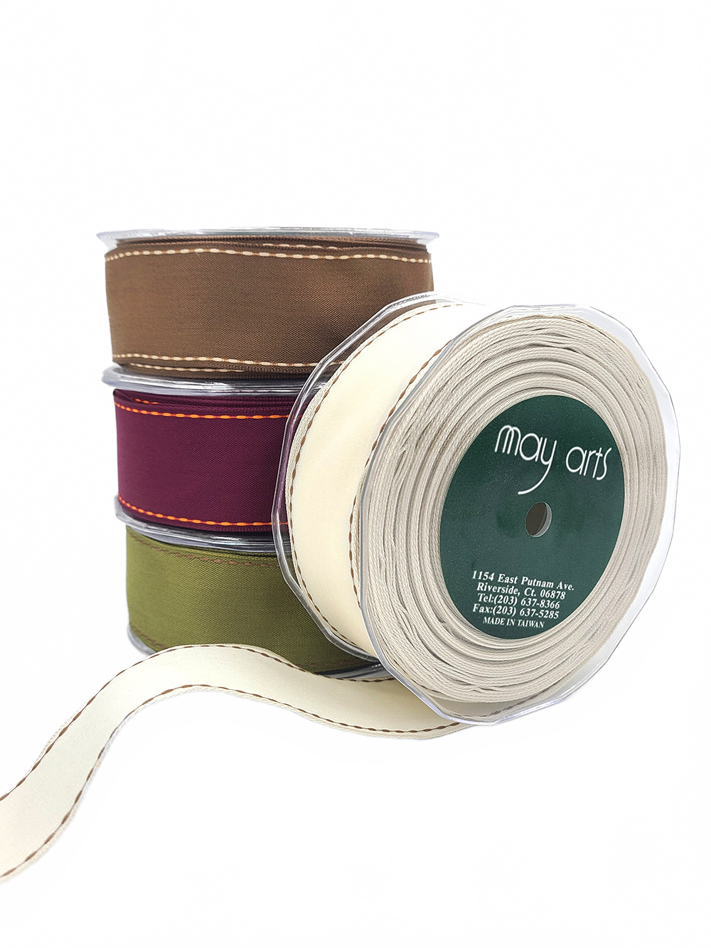 1.5 Inch Solid Burgundy/Orange Ribbon With Wired Stitched Edge