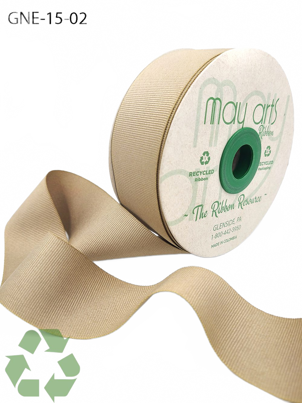 1.5 Inch Eco-Friendly Recycled Champagne Grosgrain Ribbon With Woven Edge