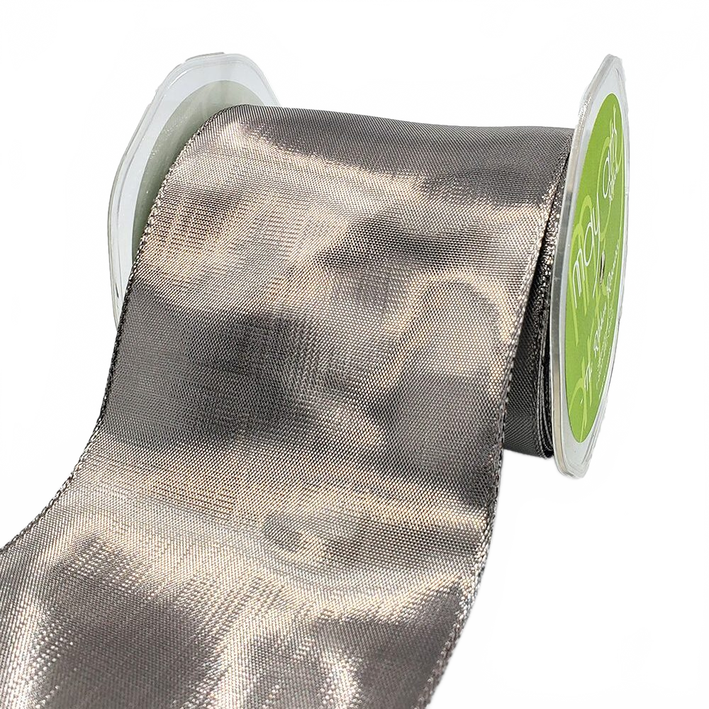 3¾ Inch Woven Silver Metallic Shimmer Wired Edge Ribbon