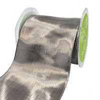 3¾ Inch Woven Silver Metallic Shimmer Wired Edge Ribbon