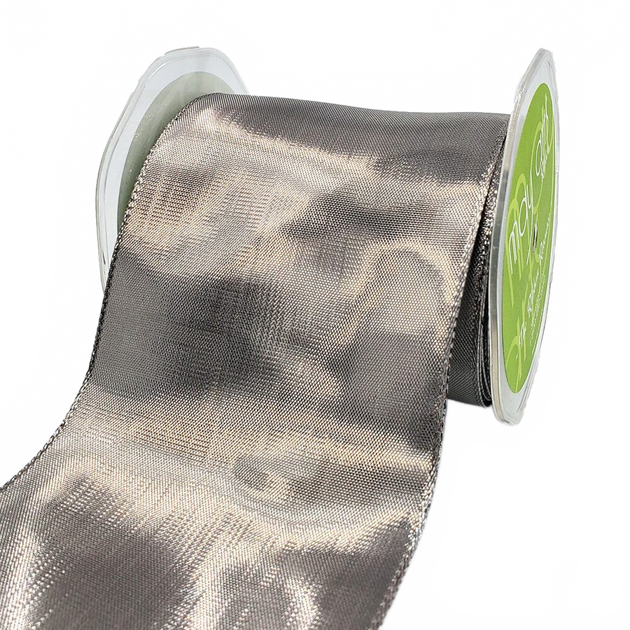 3¾ Inch Woven Silver Metallic Shimmer Wired Edge Ribbon