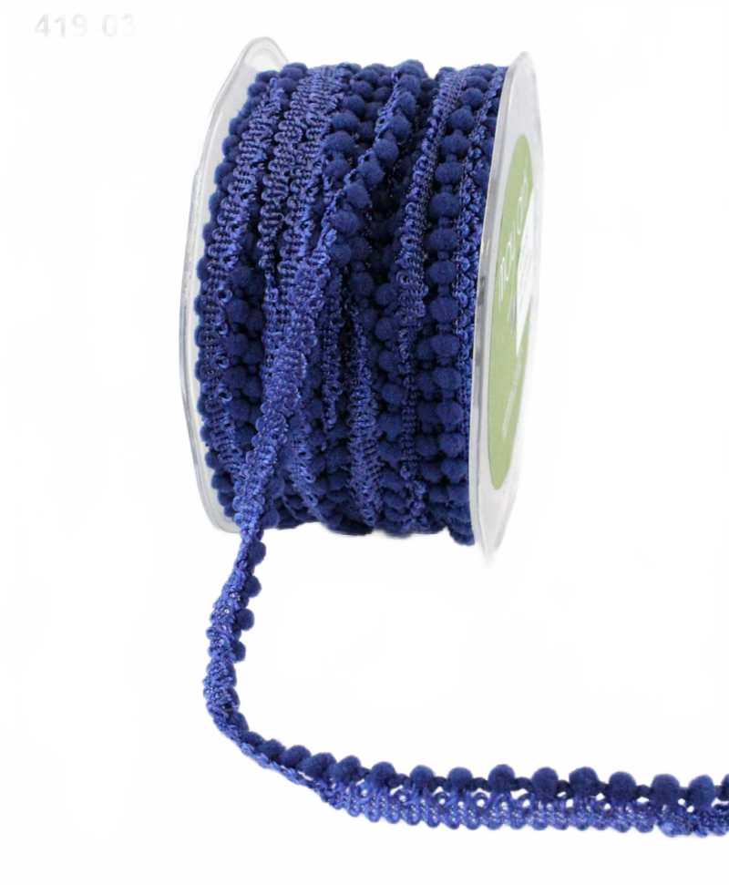 3/8 Inch Mini Pom Pom Navy Ribbon